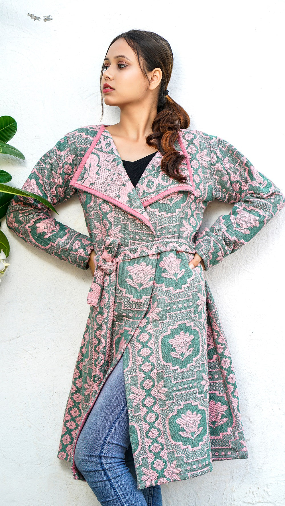 Lotus emerald green jacquard overlay