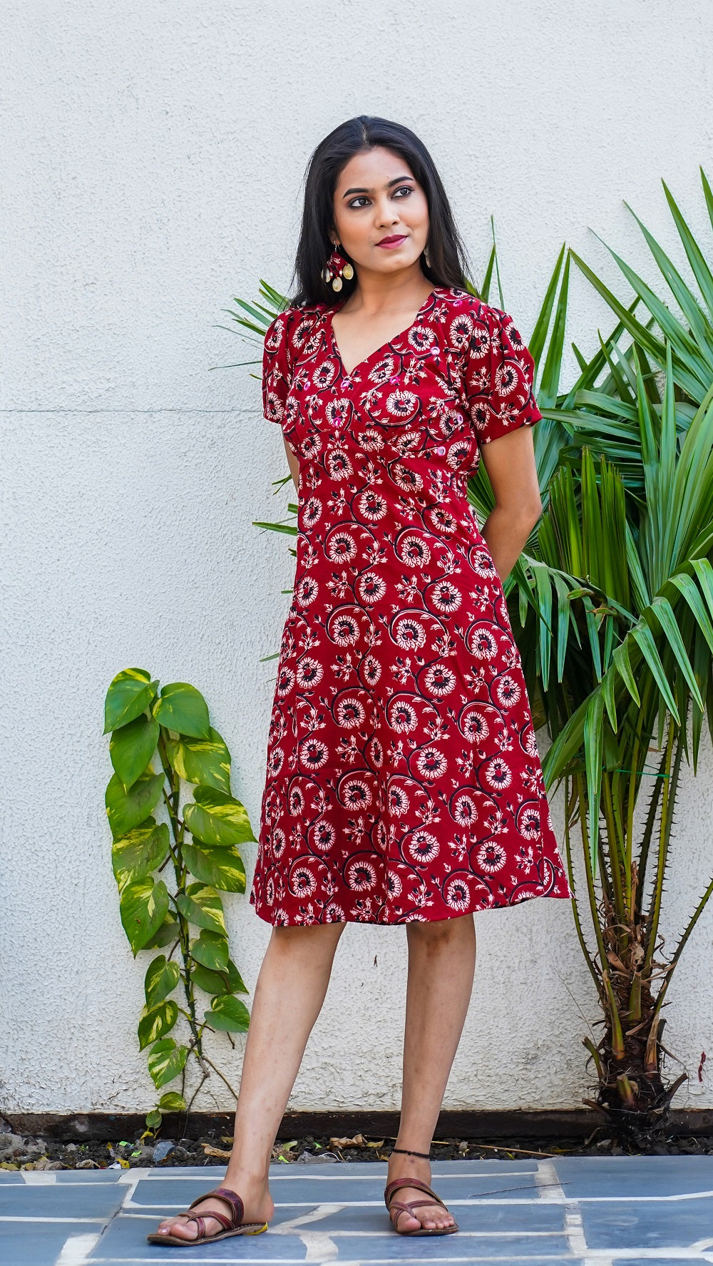 Shop Bagh print red floral A-line dress online at bebaakstudio.com