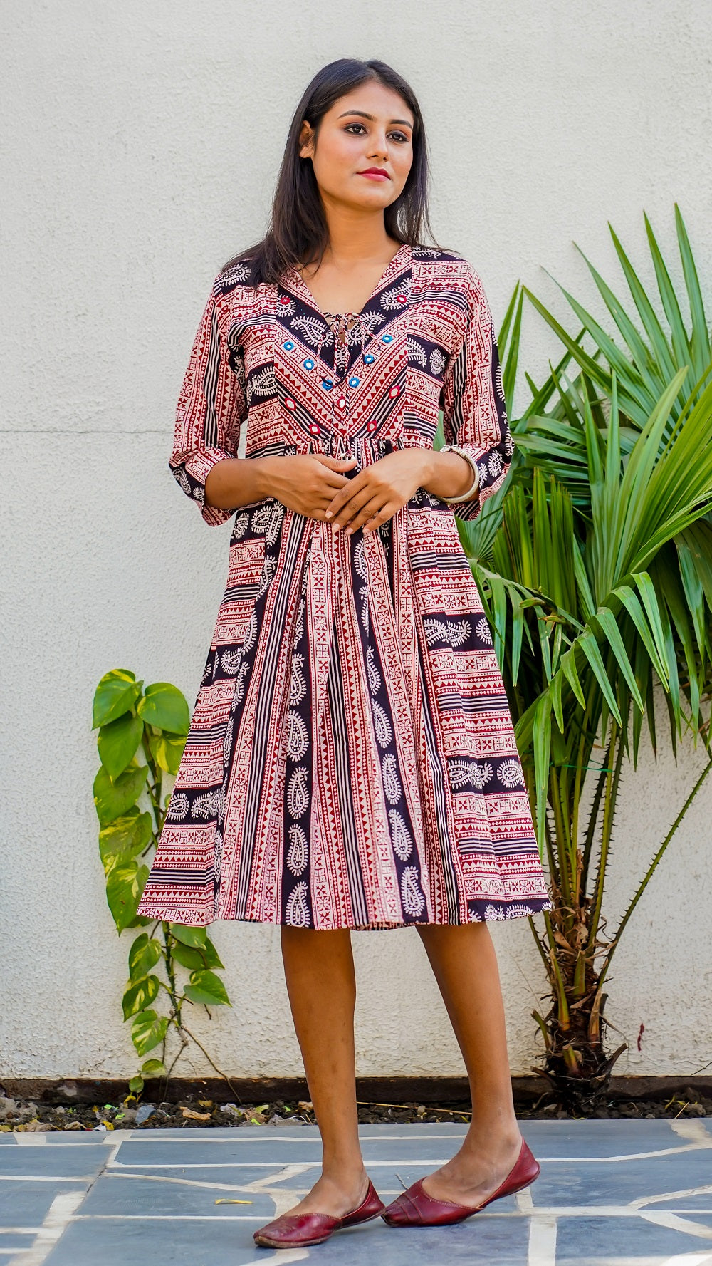 Shop Bagh print boho A-line dress online at bebaakstudio.com