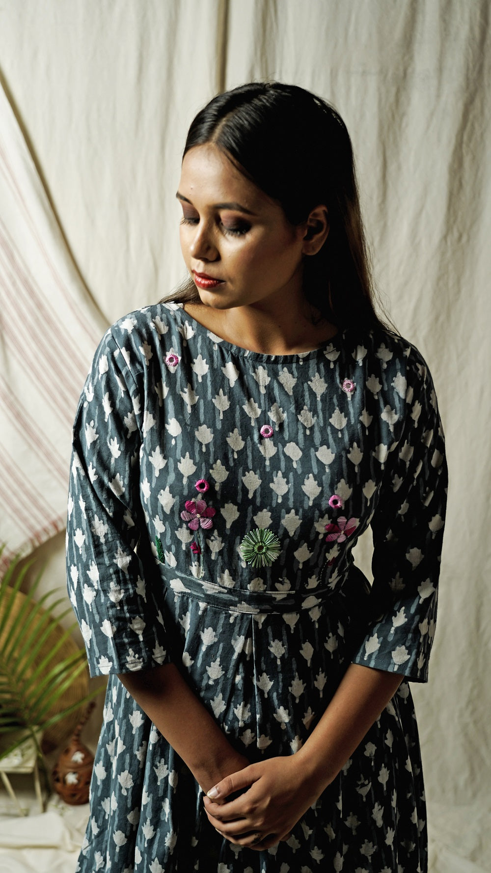 Shop indigo pleat dress online at bebaakstudio.com