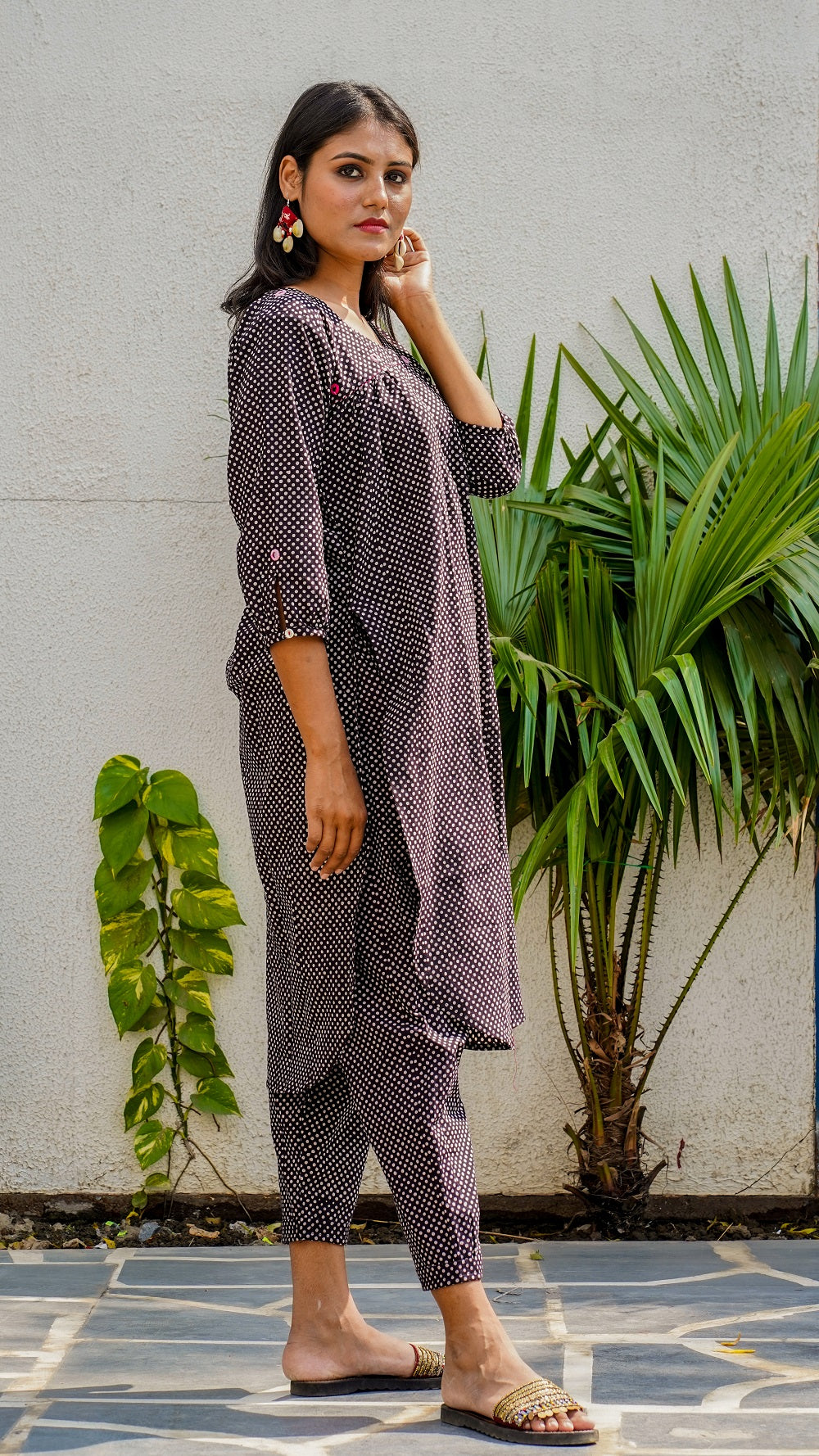 Shop Bagh print black polka tunic set online at bebaakstudio.com