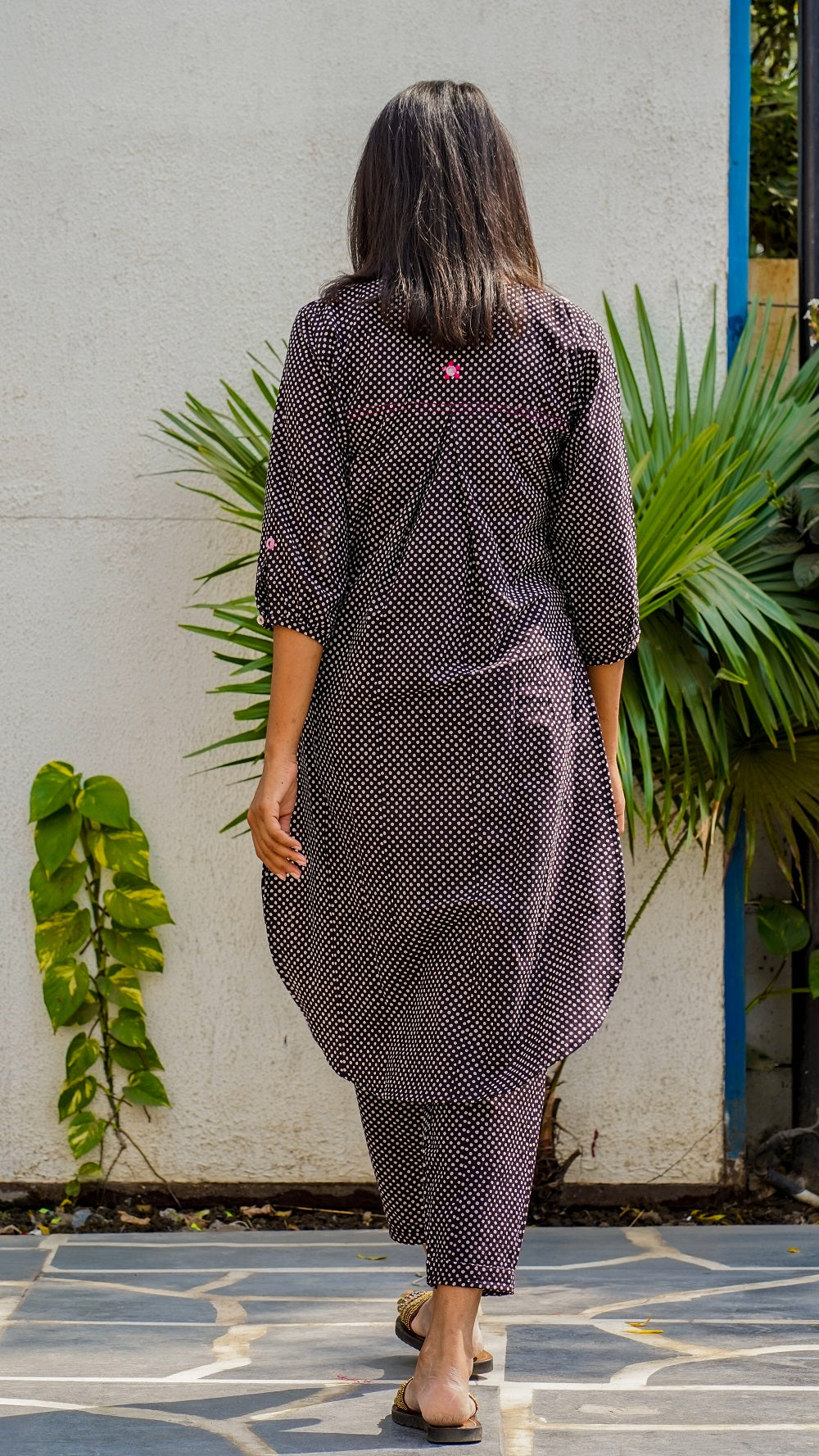 Shop Bagh print black polka tunic set online at bebaakstudio.com