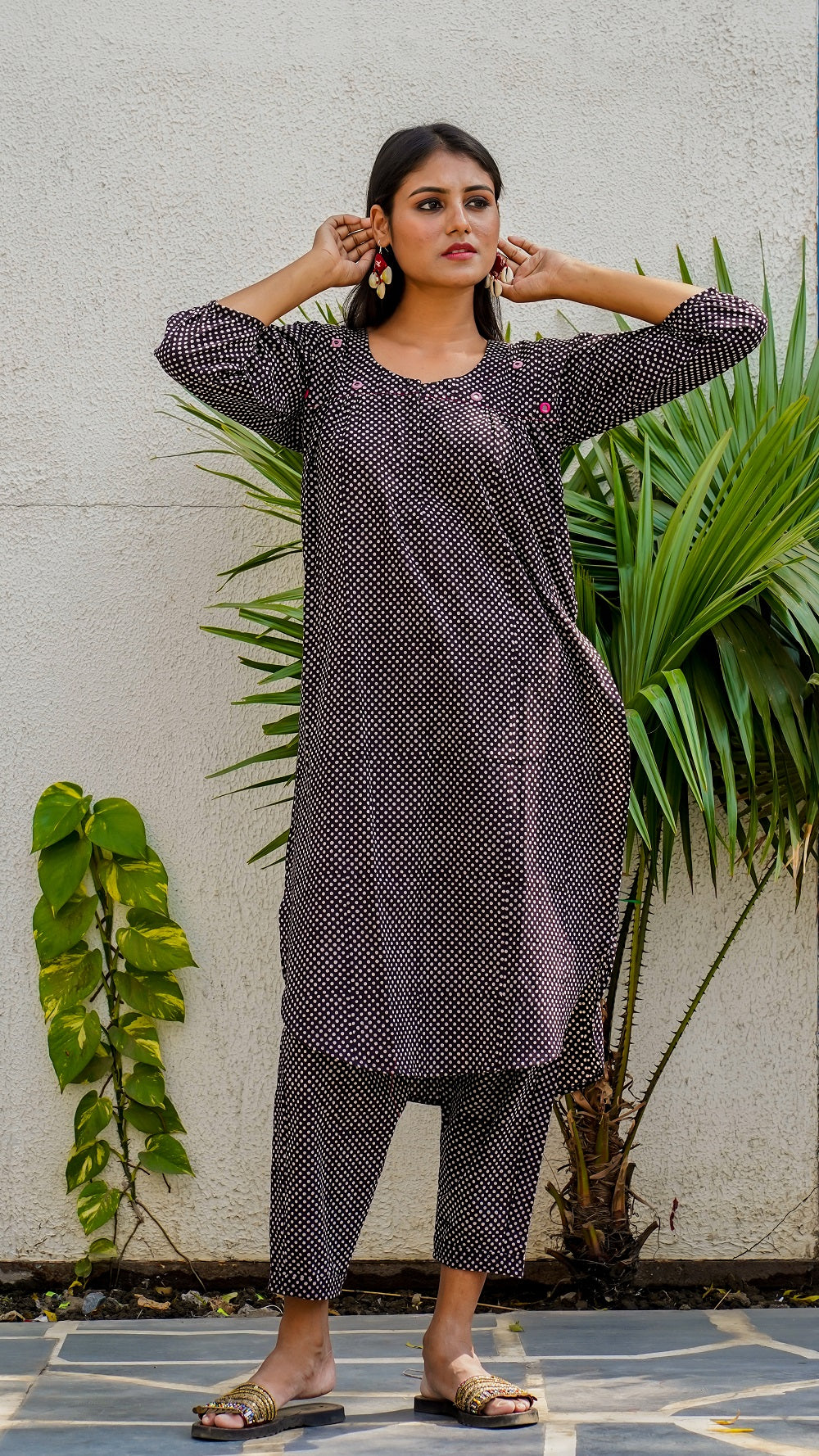 Shop Bagh print black polka tunic set online at bebaakstudio.com