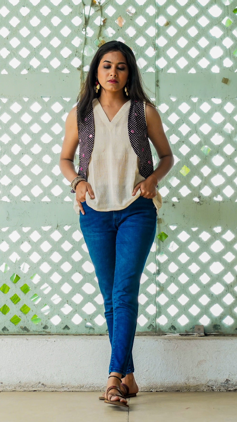 Shop Bagh print polka bolero jacket online at bebaakstudio.com