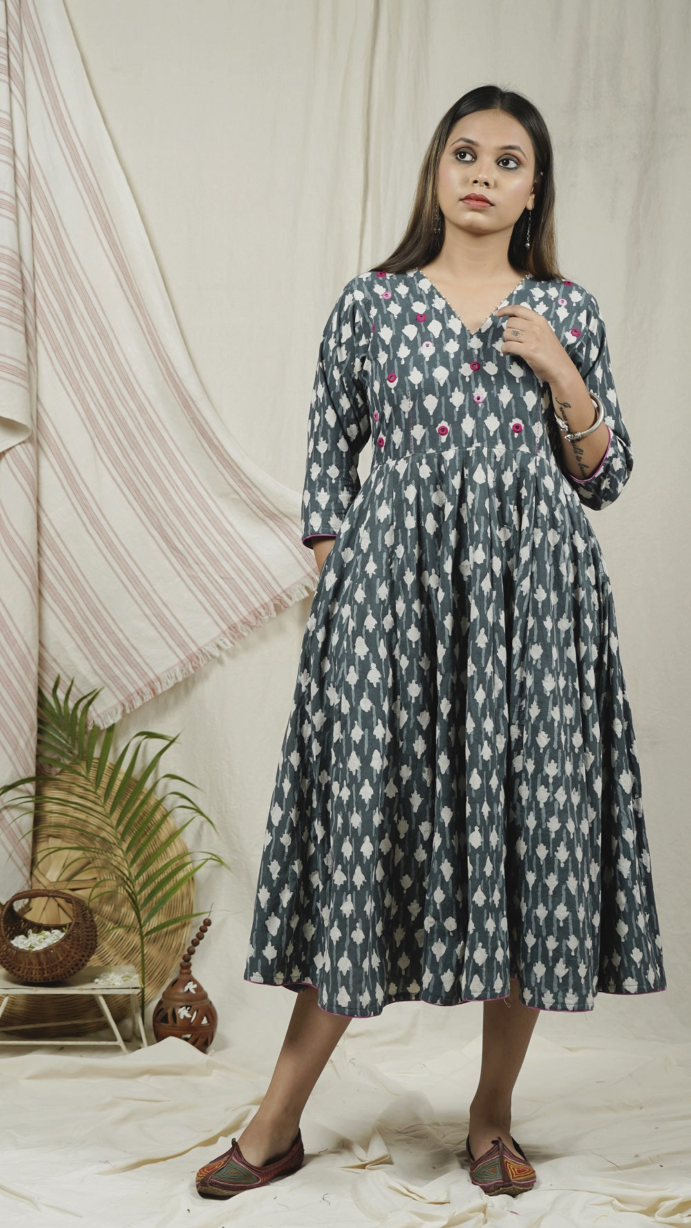 Indigo panel flared dress online available at bebaakstudio.com