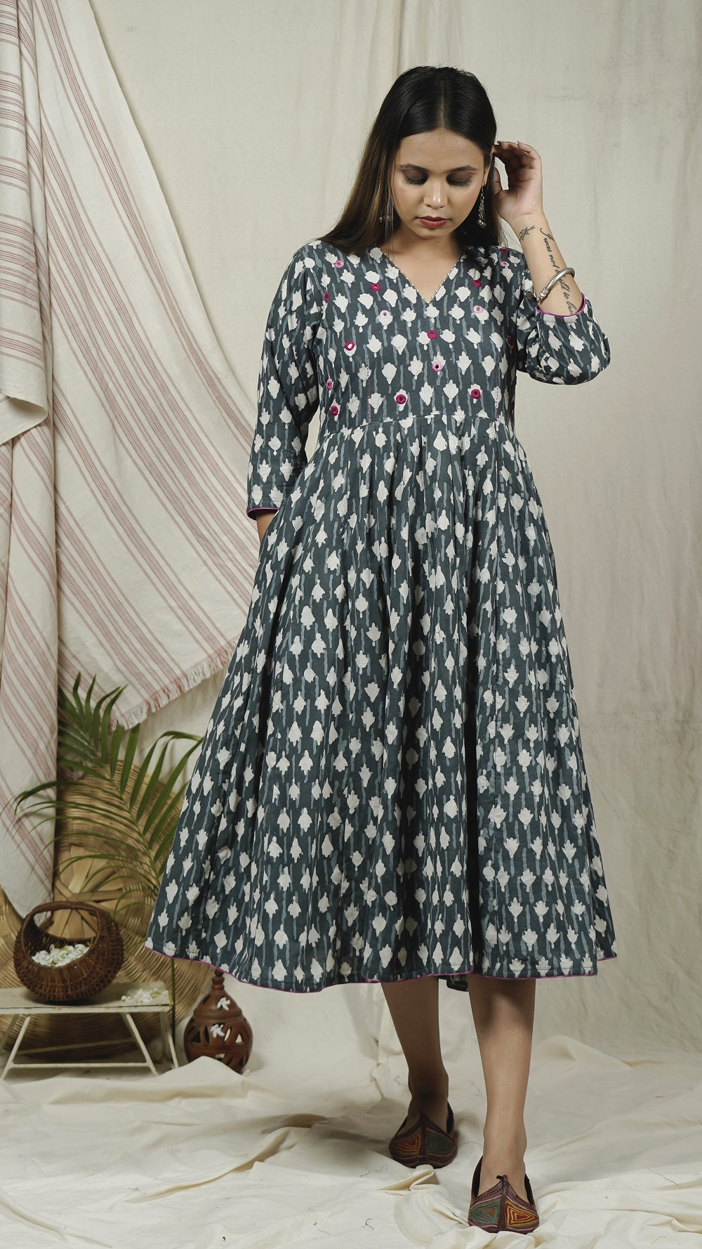 Indigo panel flared dress online available at bebaakstudio.com