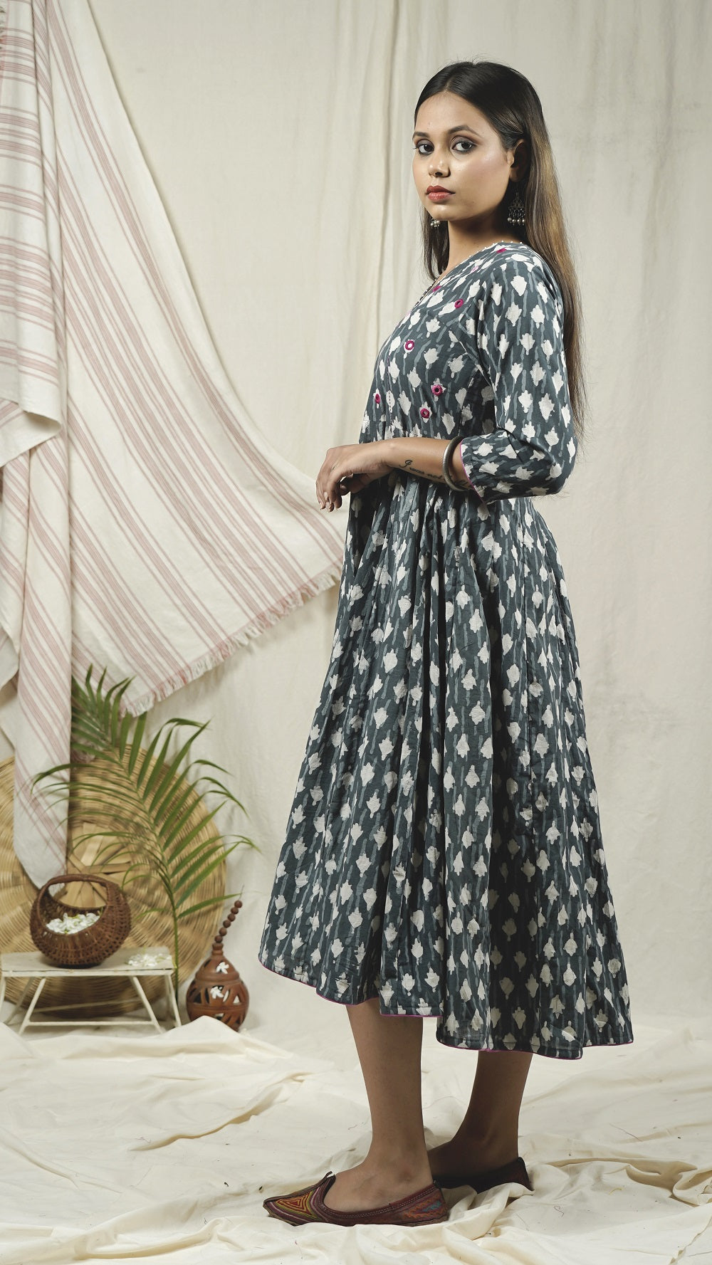 Indigo panel flared dress online available at bebaakstudio.com