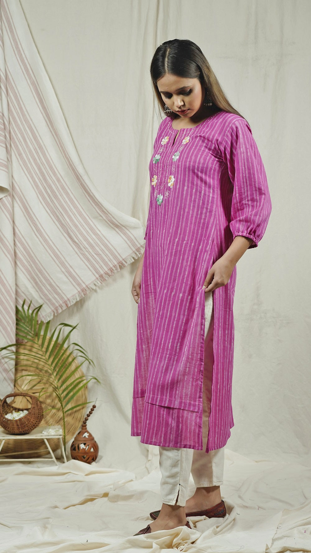 pink block print anti fit tunic set online at bebaakstudio.com