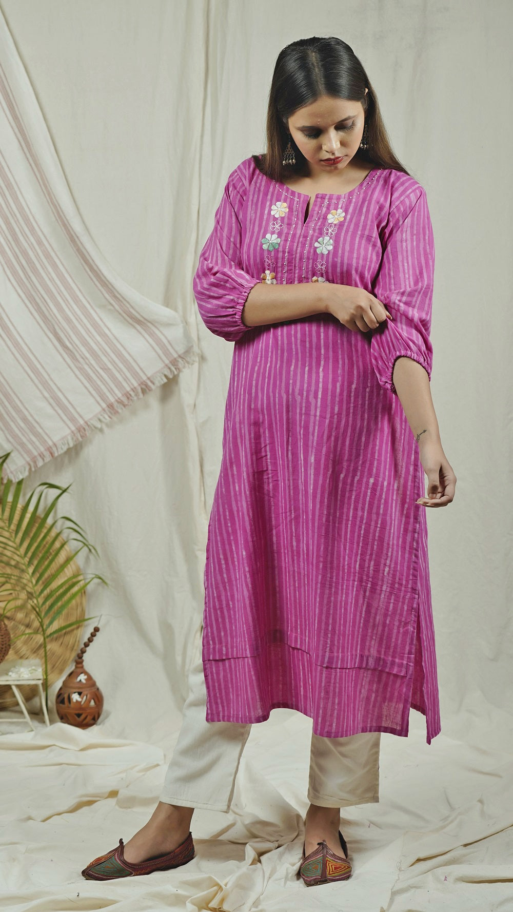 pink block print anti fit tunic set online at bebaakstudio.com