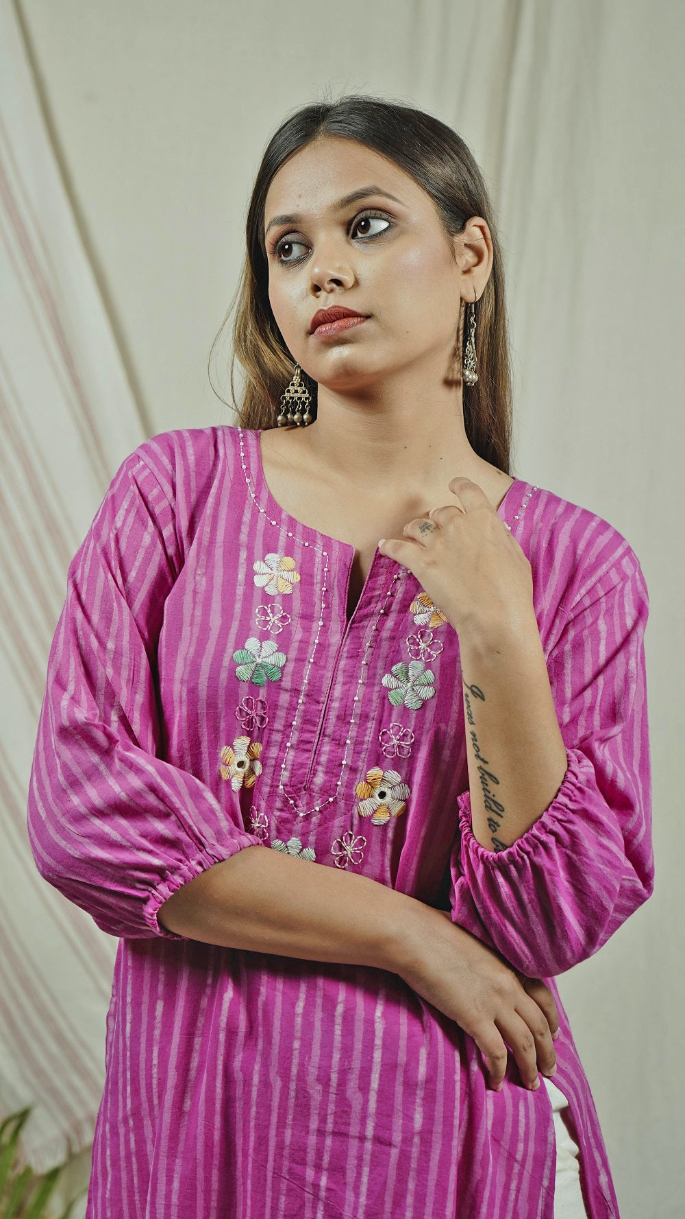 pink block print anti fit tunic set online at bebaakstudio.com