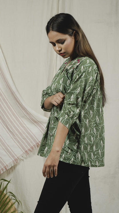 Green block print anti fit shirt online available at bebaakstudio.com