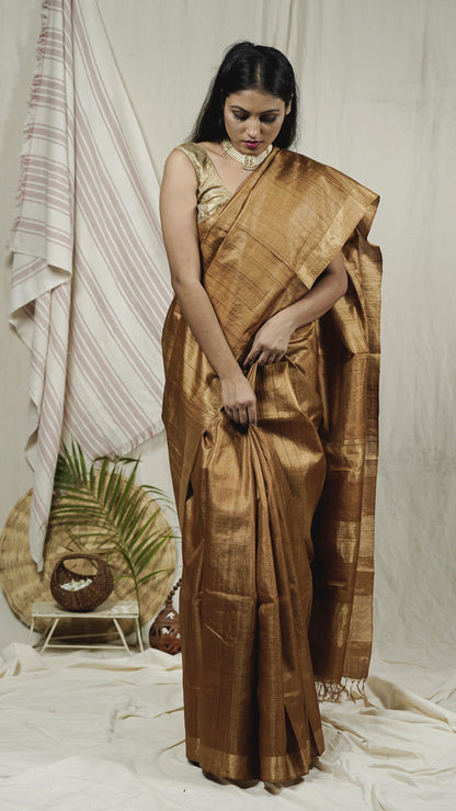 Shop silk saree: Golden pure kosa silk saree online at bebaakstudio.com