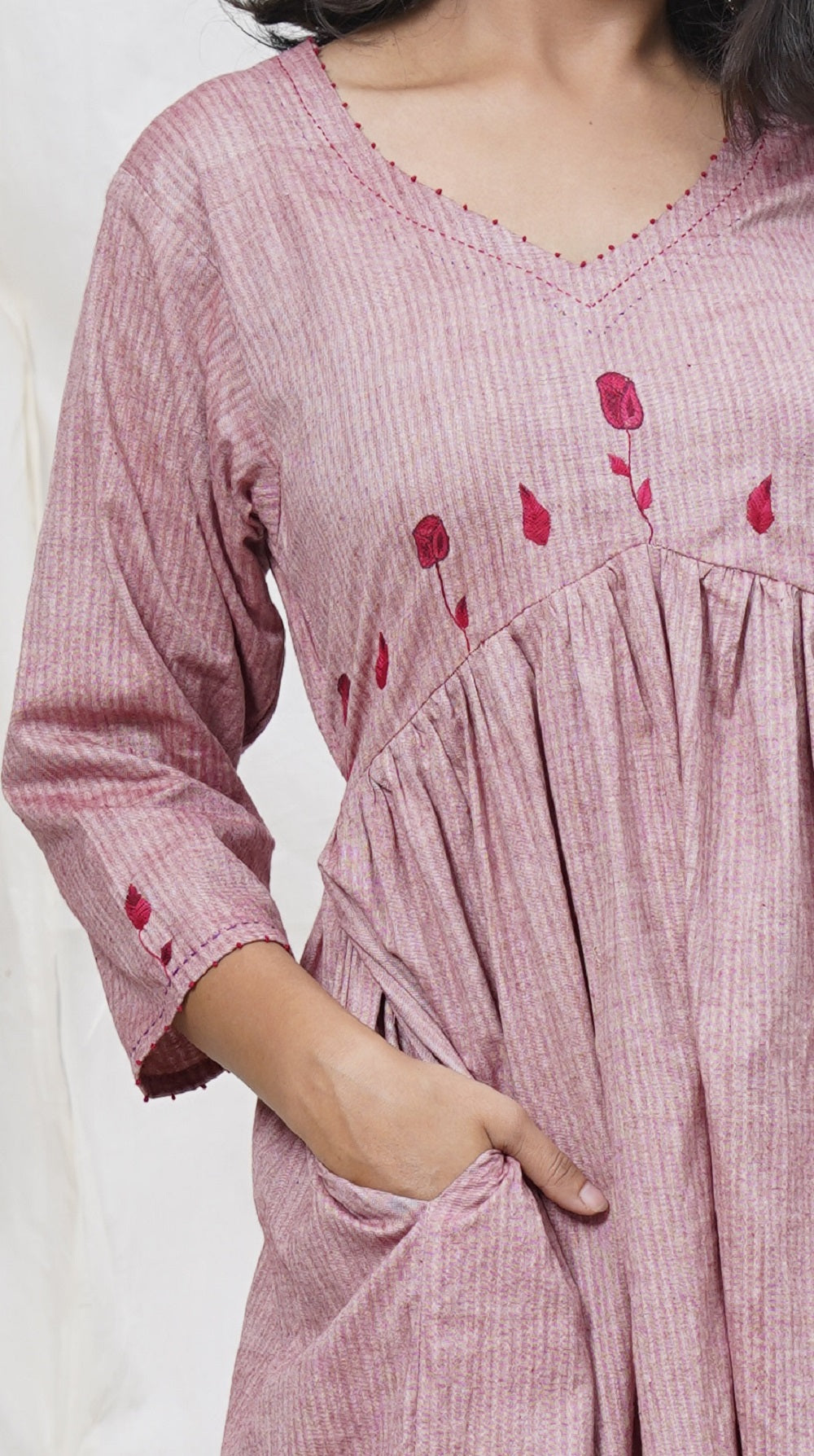 Rosy embroidered midi dress online at bebaakstudio.com