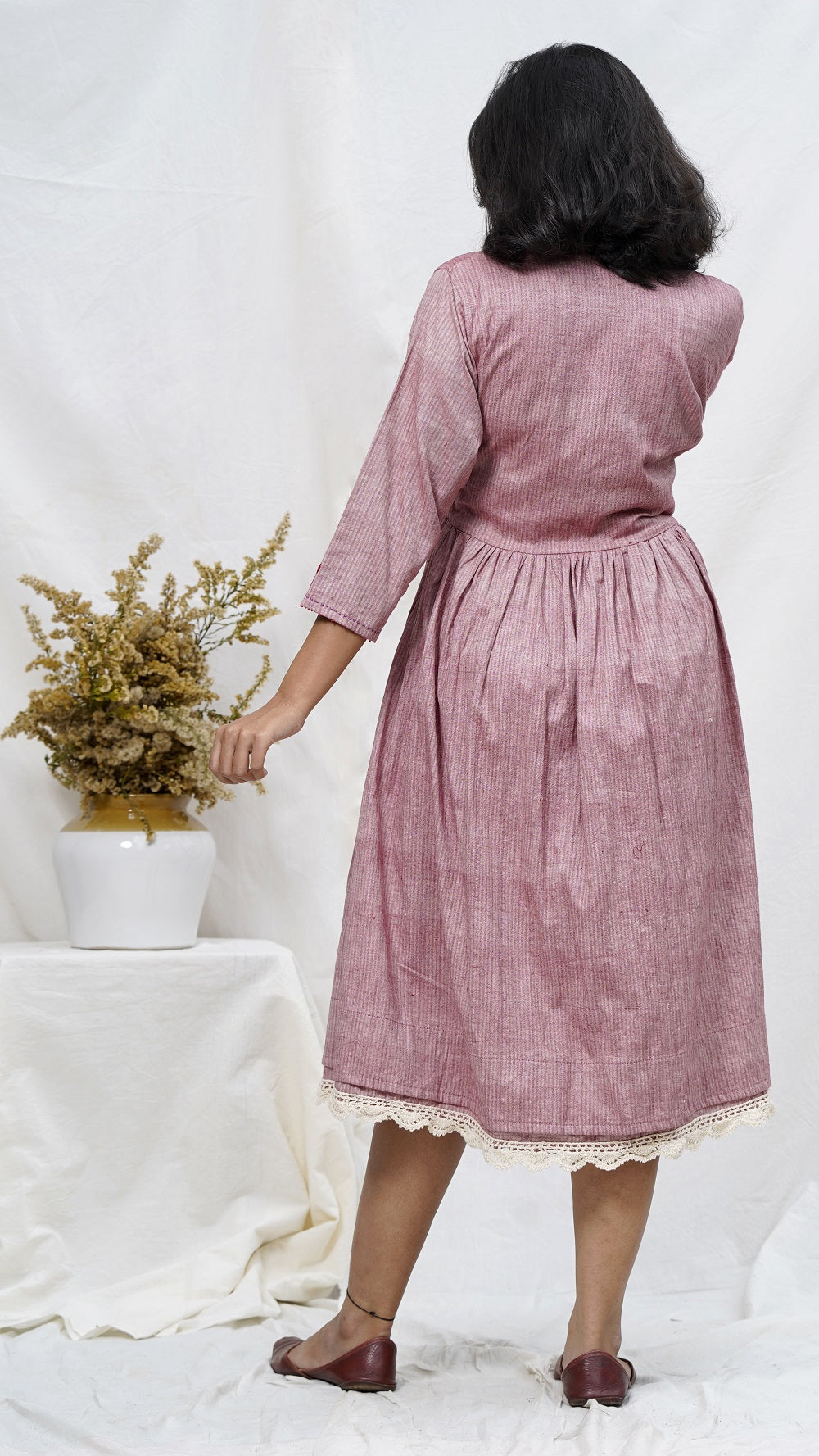 Rosy embroidered midi dress online at bebaakstudio.com