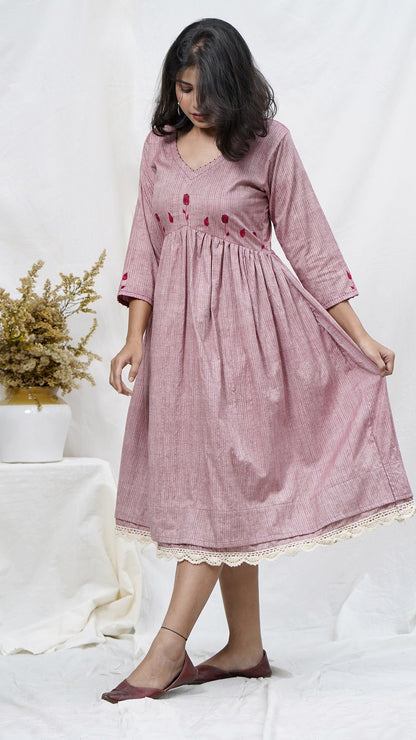Rosy embroidered midi dress online at bebaakstudio.com