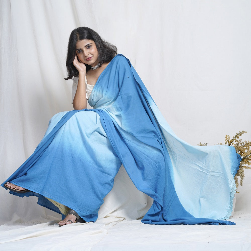 Neer handwoven ombre cotton saree online available at bebaakstudio.com