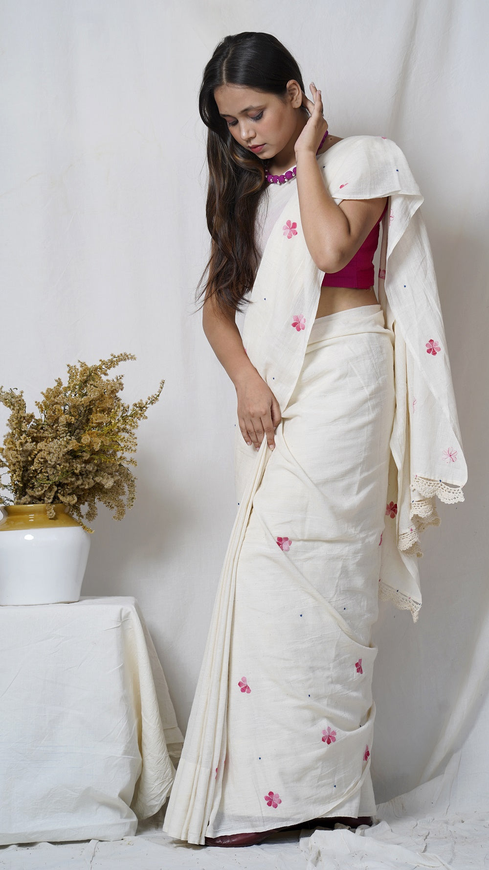 kora hand embroidered muslin saree available online at bebaakstudio.com