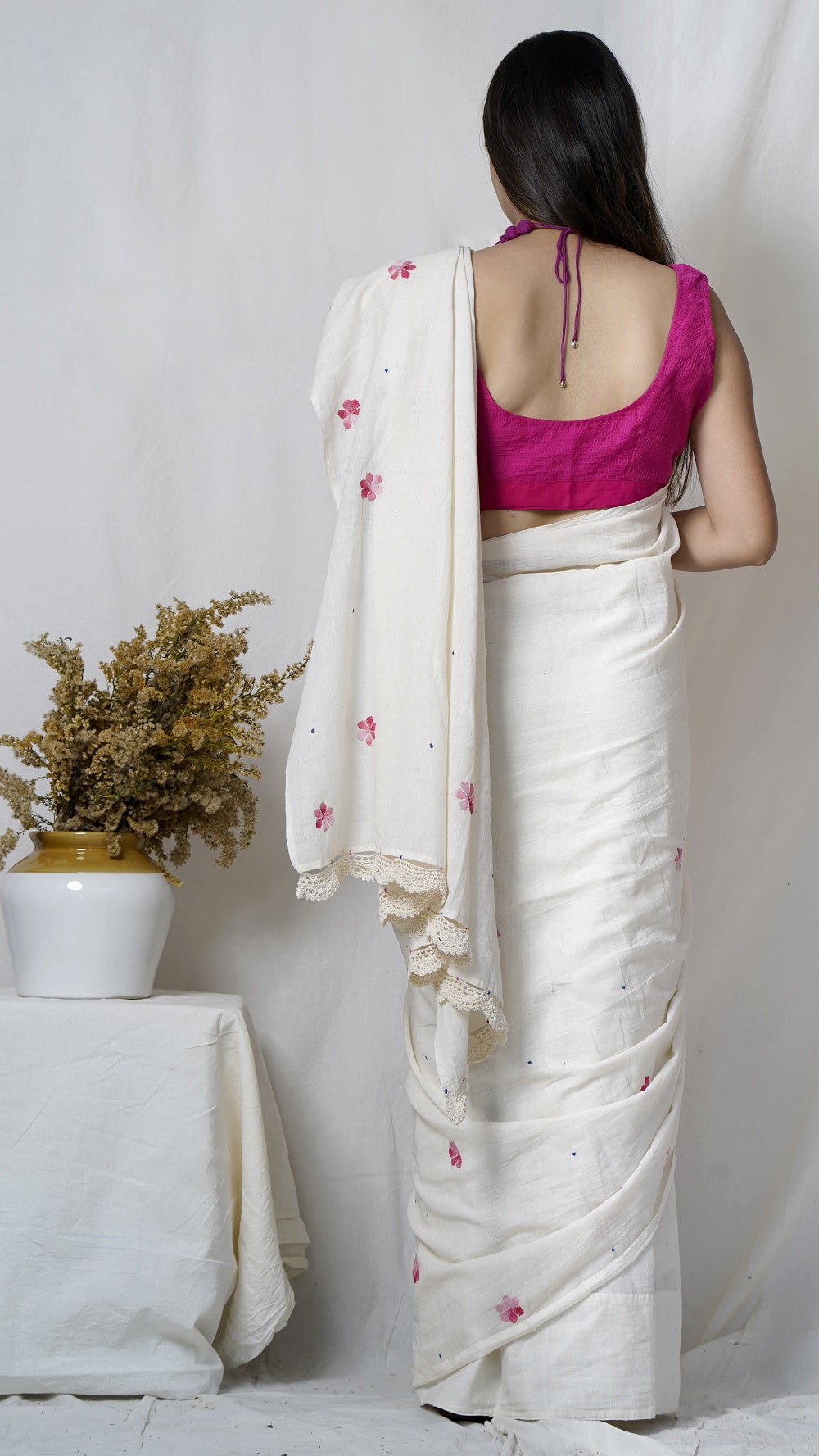 kora hand embroidered muslin saree available online at bebaakstudio.com