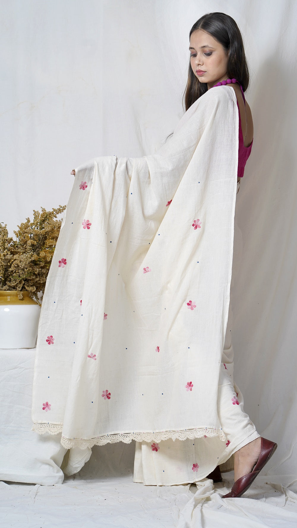 kora hand embroidered muslin saree available online at bebaakstudio.com