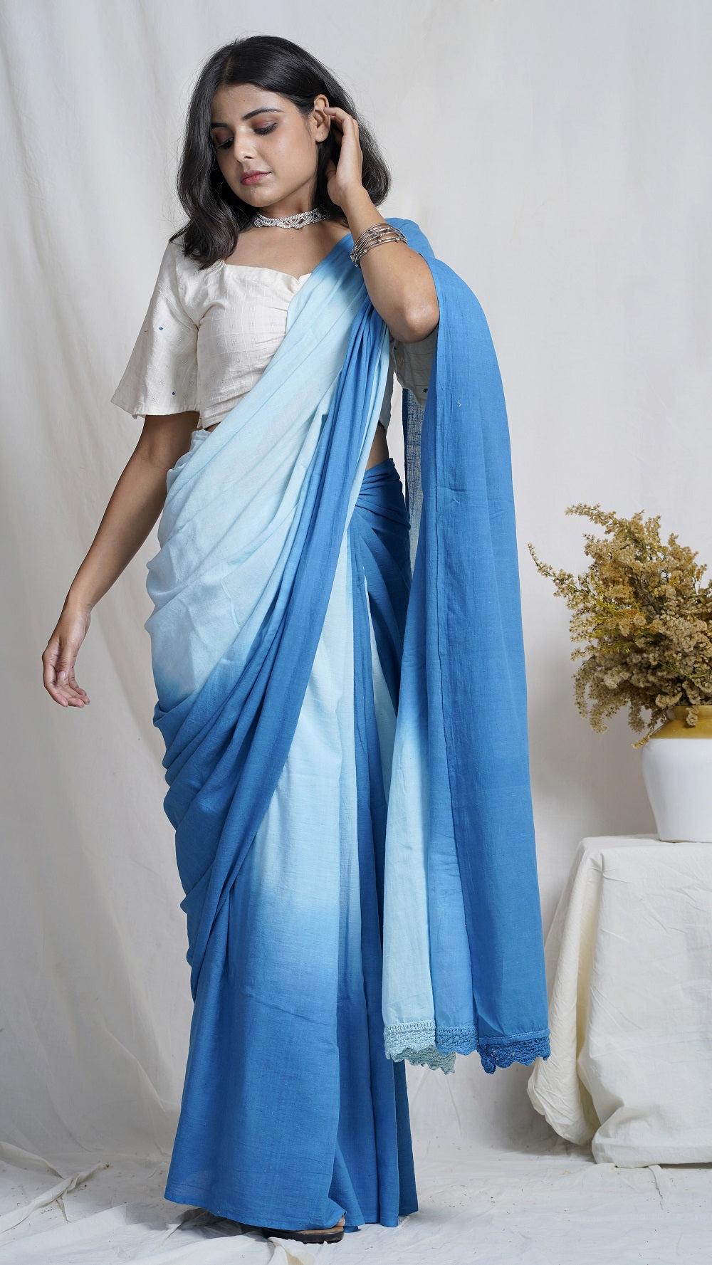 Neer handwoven ombre cotton saree online available at bebaakstudio.com