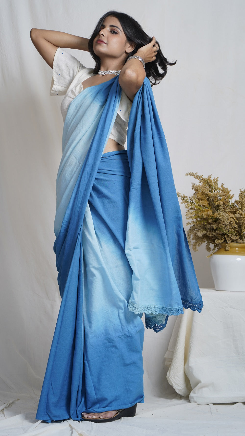 Neer handwoven ombre cotton saree online available at bebaakstudio.com