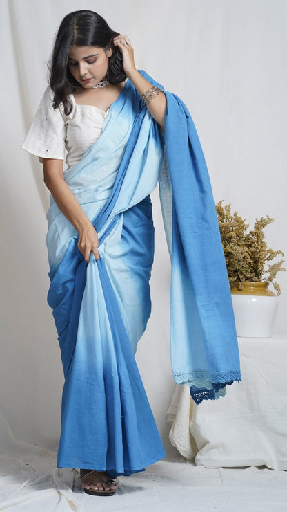Neer handwoven ombre cotton saree online available at bebaakstudio.com