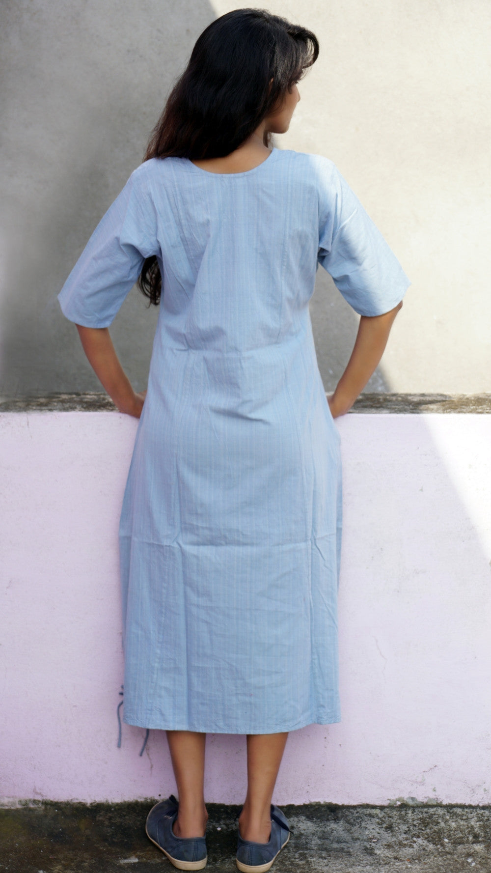 Grey handwoven cotton A-line casual dress