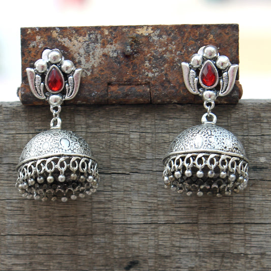 Lotus Jhumka with Red stone