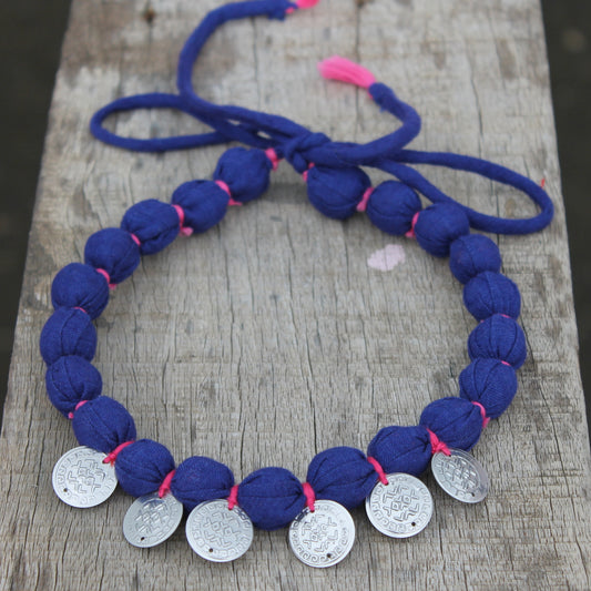 Boho blue pink necklace