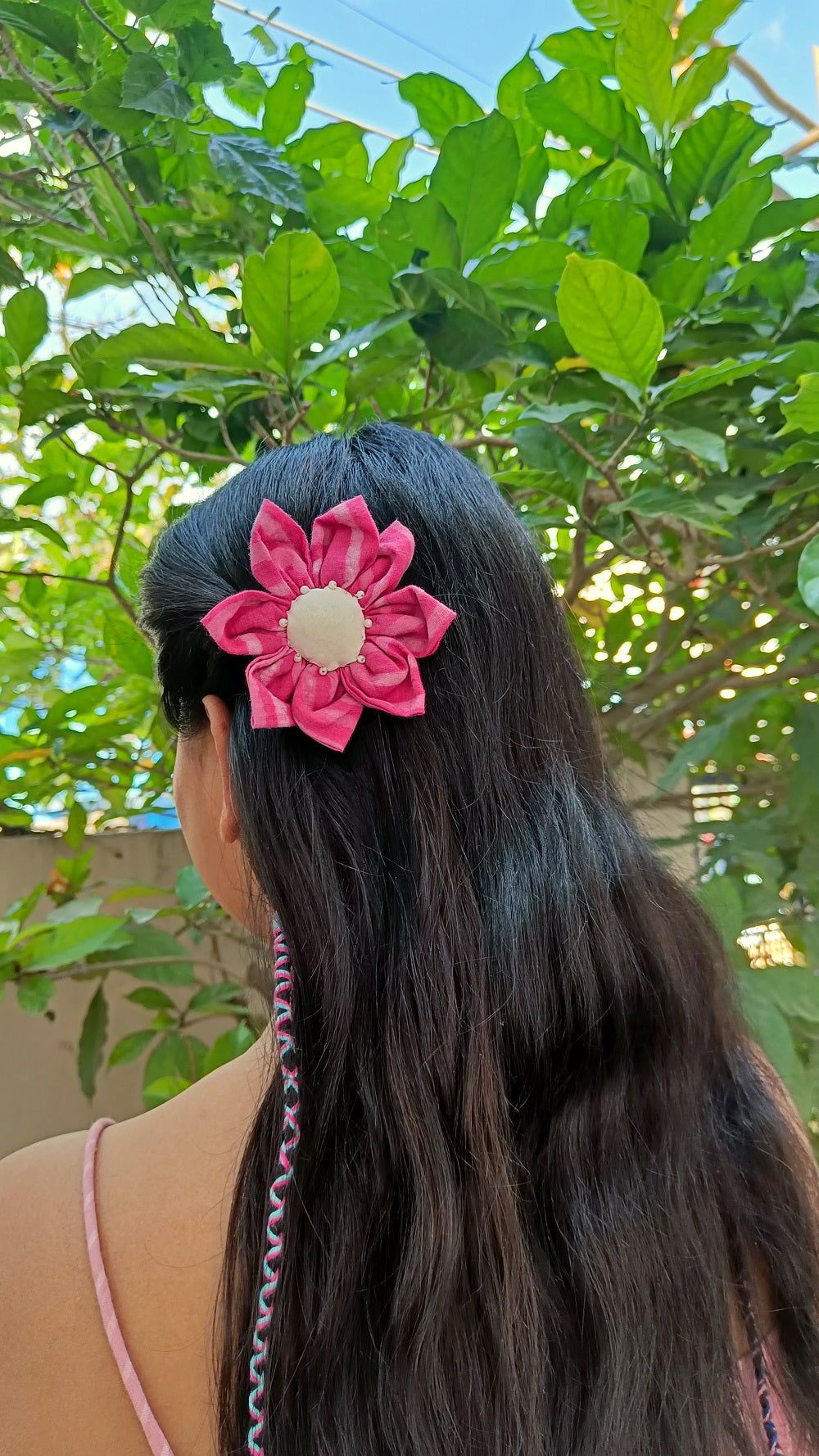 pink floral textile hairclip online at bebaakstudio.com