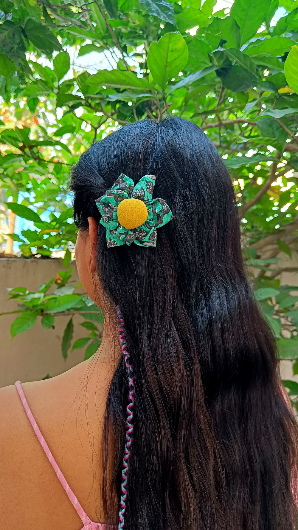 Green floral textile hairclip online at bebaakstudio.com