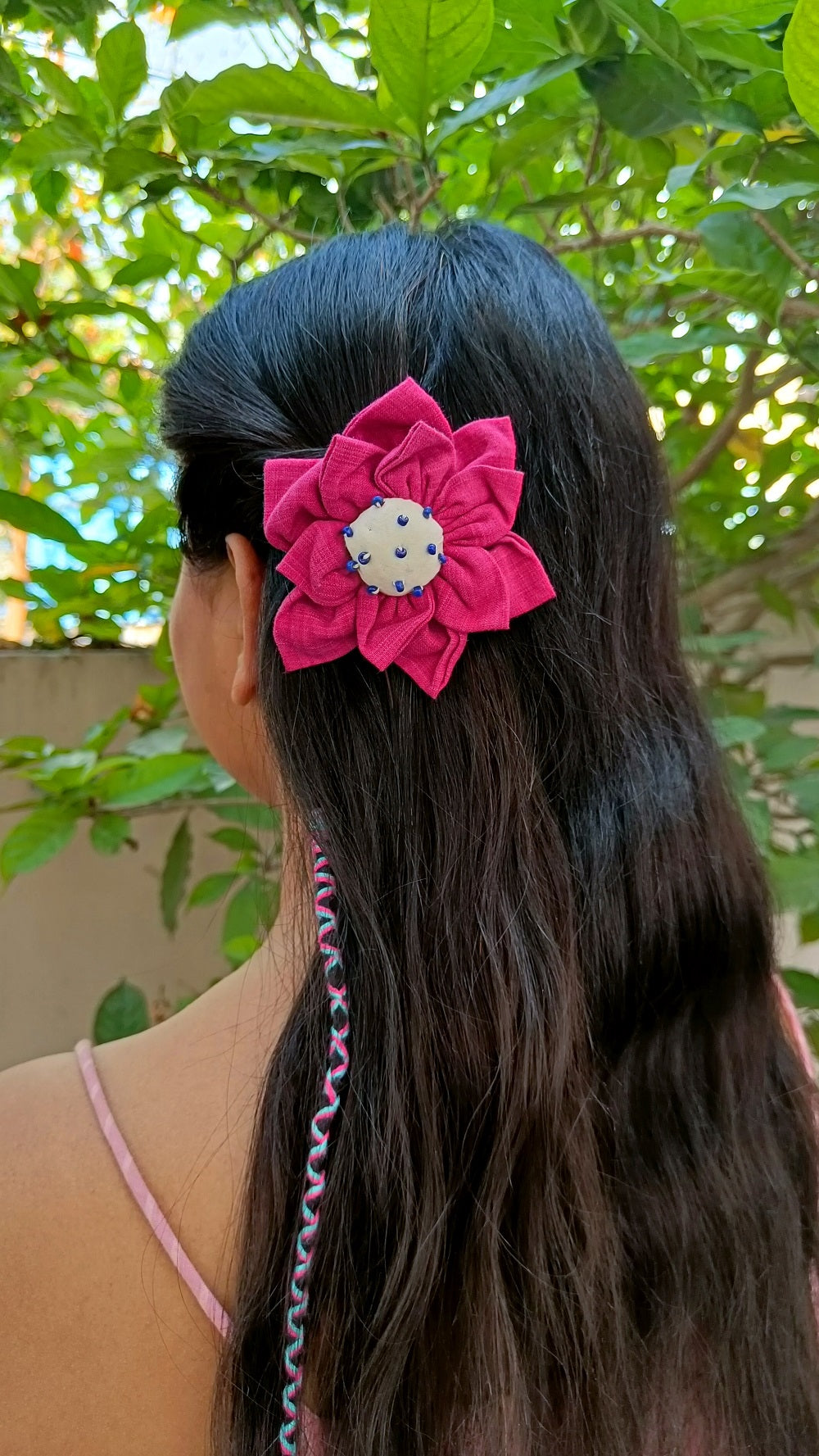 Pink floral textile hairclip online at bebaakstudio.com