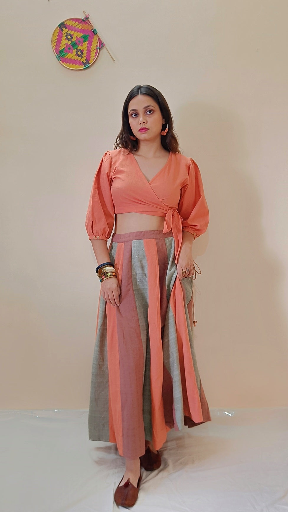 Shop multicolor panel full flare skirt set online at bebaakstudio.com