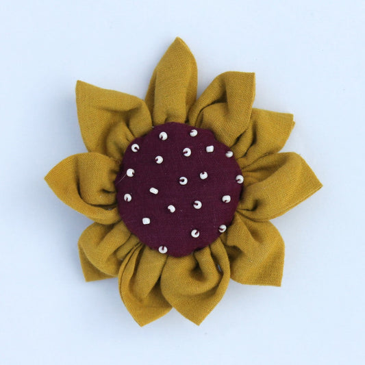 Upcycled Sunflower brooch online available at bebaakstudio.com