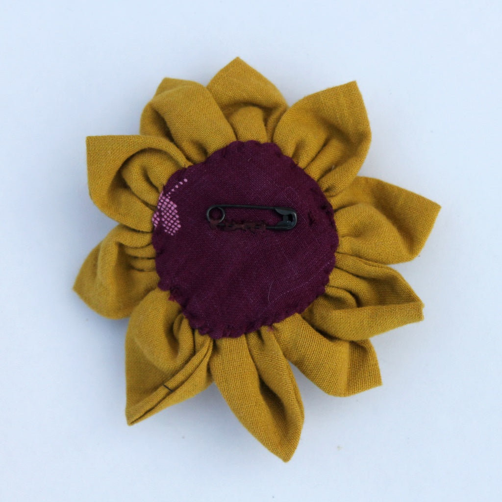 Upcycled Sunflower brooch online available at bebaakstudio.com