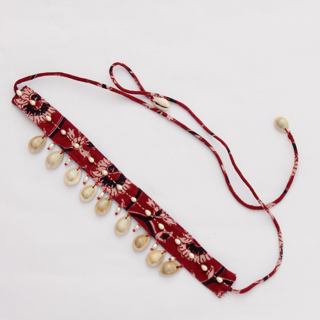 Textile jewelry: Shop Red shell choker online at bebaakstudio.com