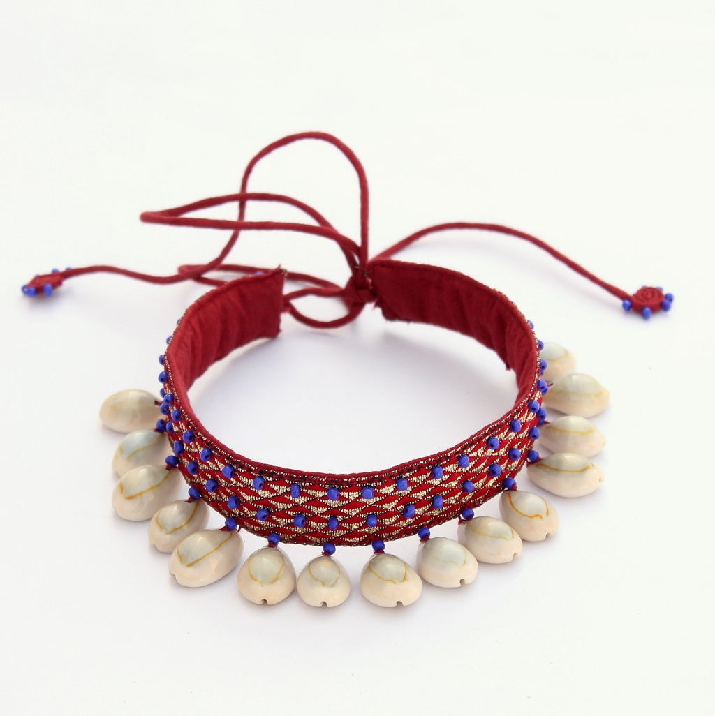 Textile jewelry: Shop Red shell choker online at bebaakstudio.com