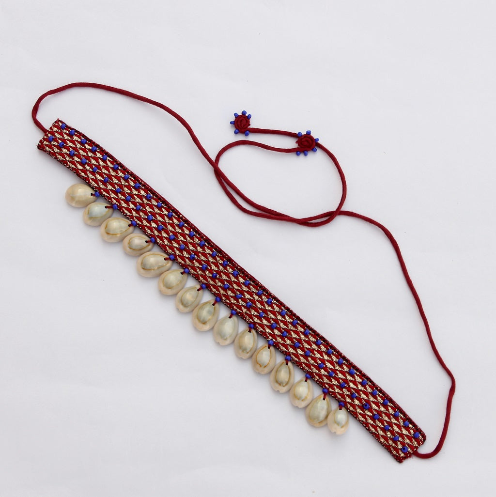 Textile jewelry: Shop Red shell choker online at bebaakstudio.com