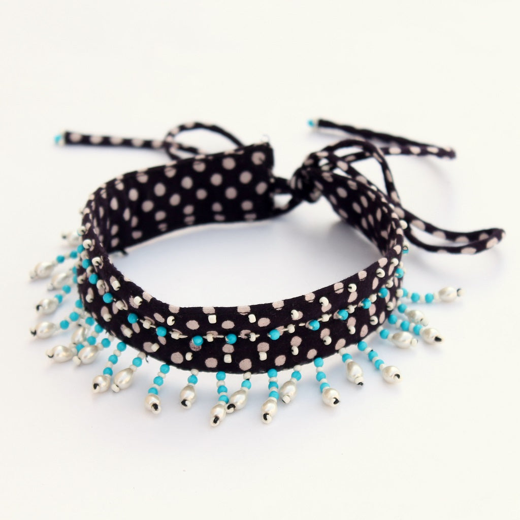 Textile jewelry: Shop Black polka pearl choker online at bebaakstudio.com
