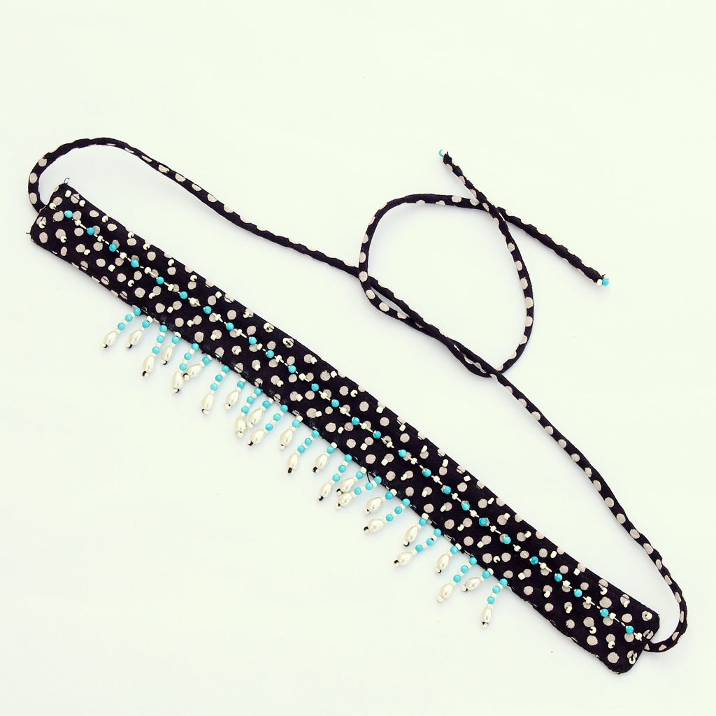 Textile jewelry: Shop Black polka pearl choker online at bebaakstudio.com