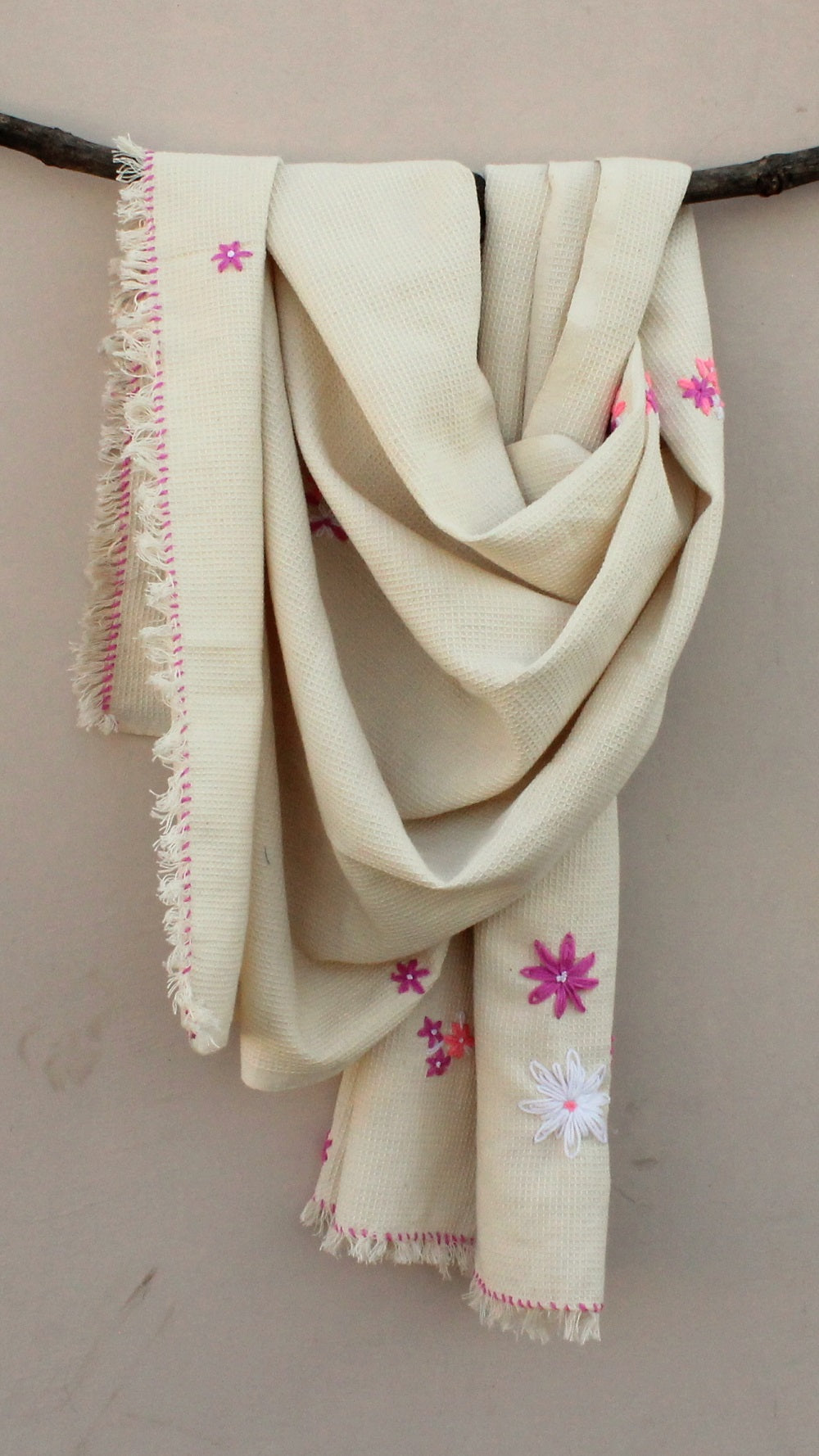 Kora thick cotton embroidered stole online available at bebaakstudio.com