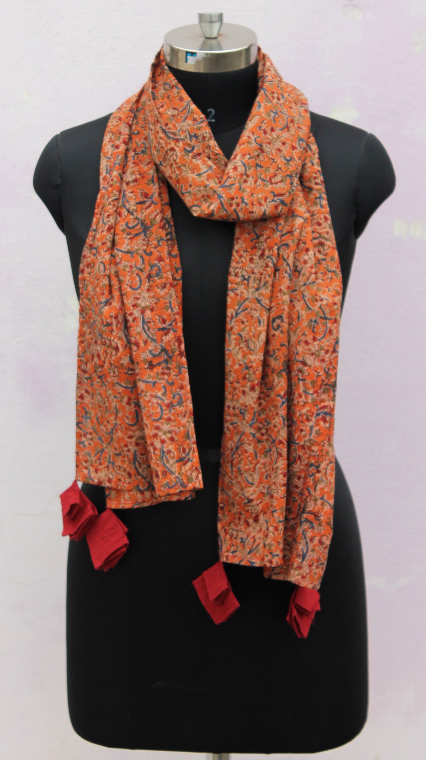 Rust floral kalamkari stole