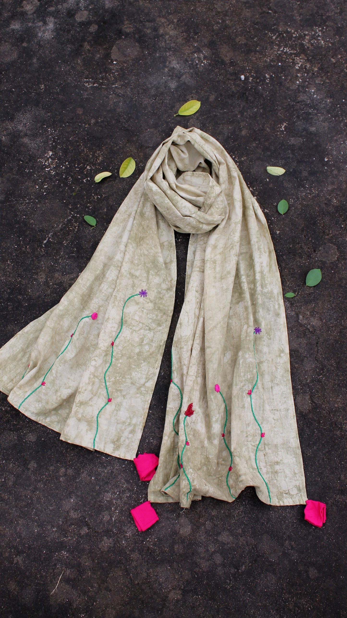 Earthy green embroidered stole