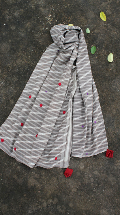 Grey stripes embroidered stole