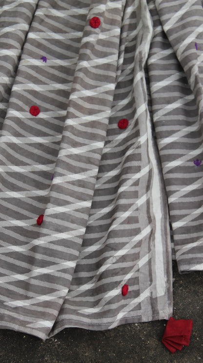 Grey stripes embroidered stole