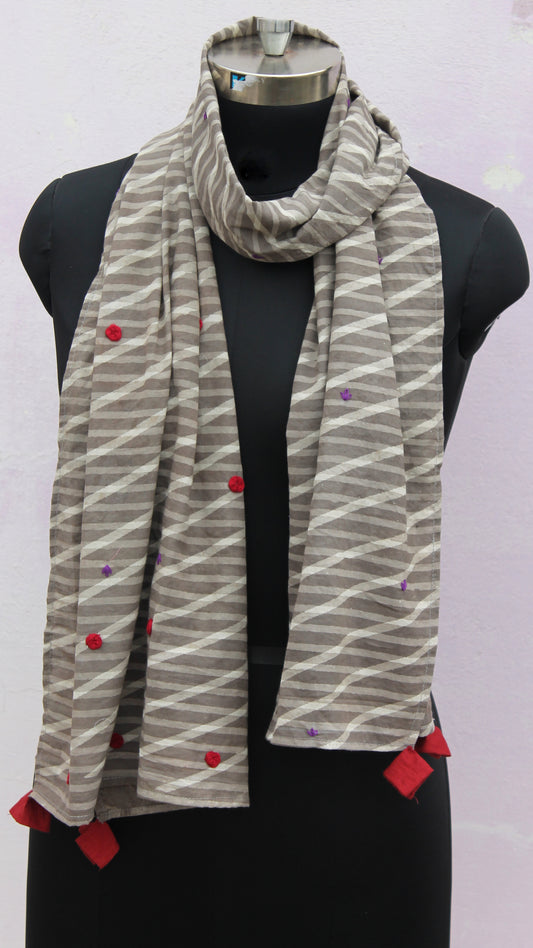 Grey stripes embroidered stole