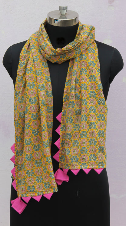 Yellow floral block print stole