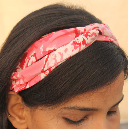 Pink block printed headband online at bebaakstudio.com
