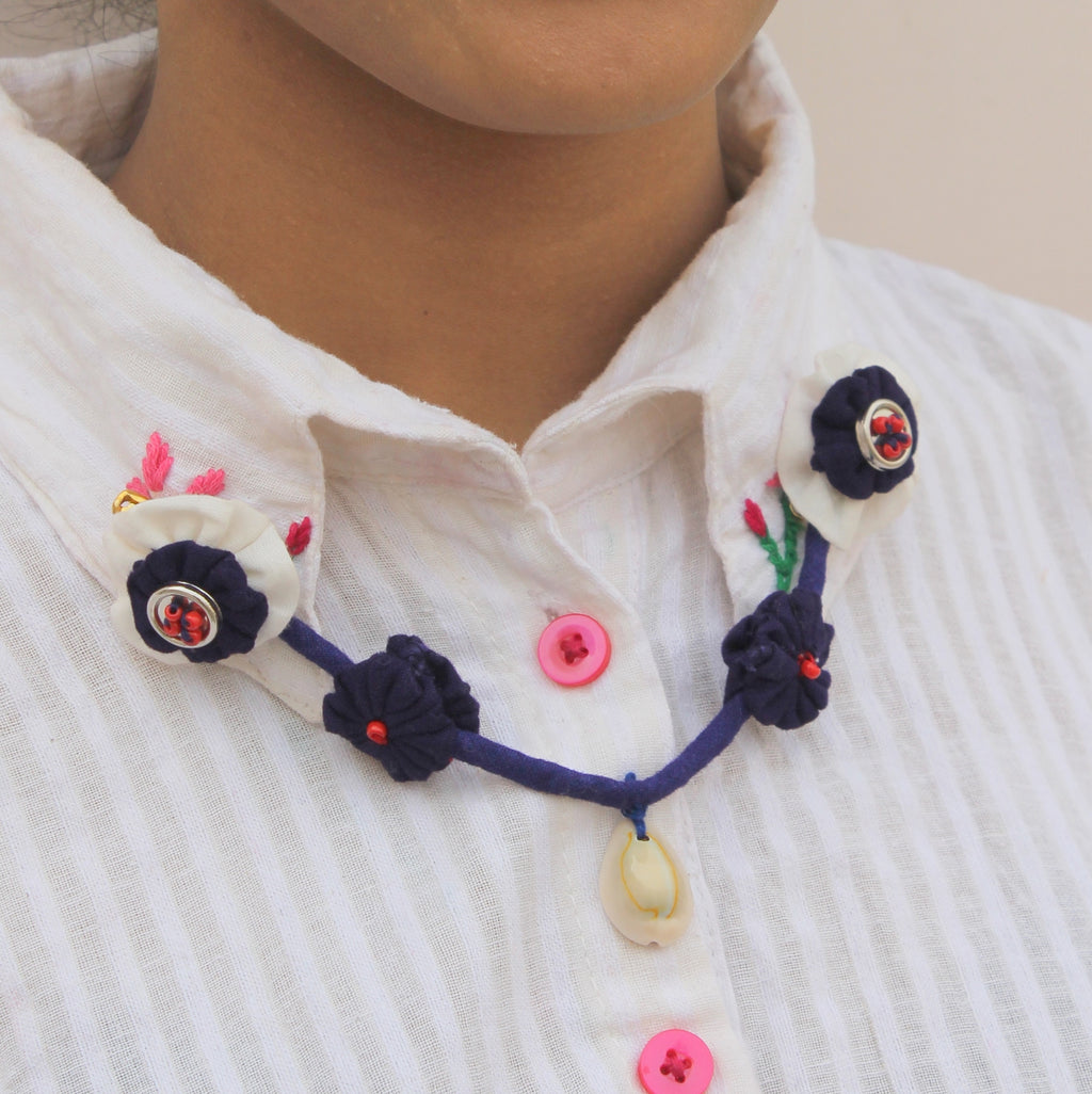 Blue white floral collar chain