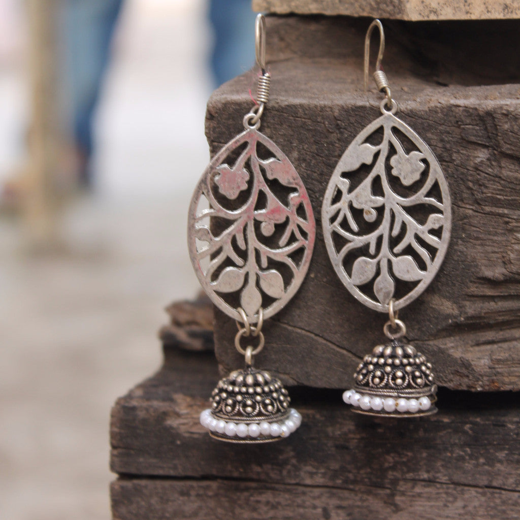 Earring: Floral motif with jhumka